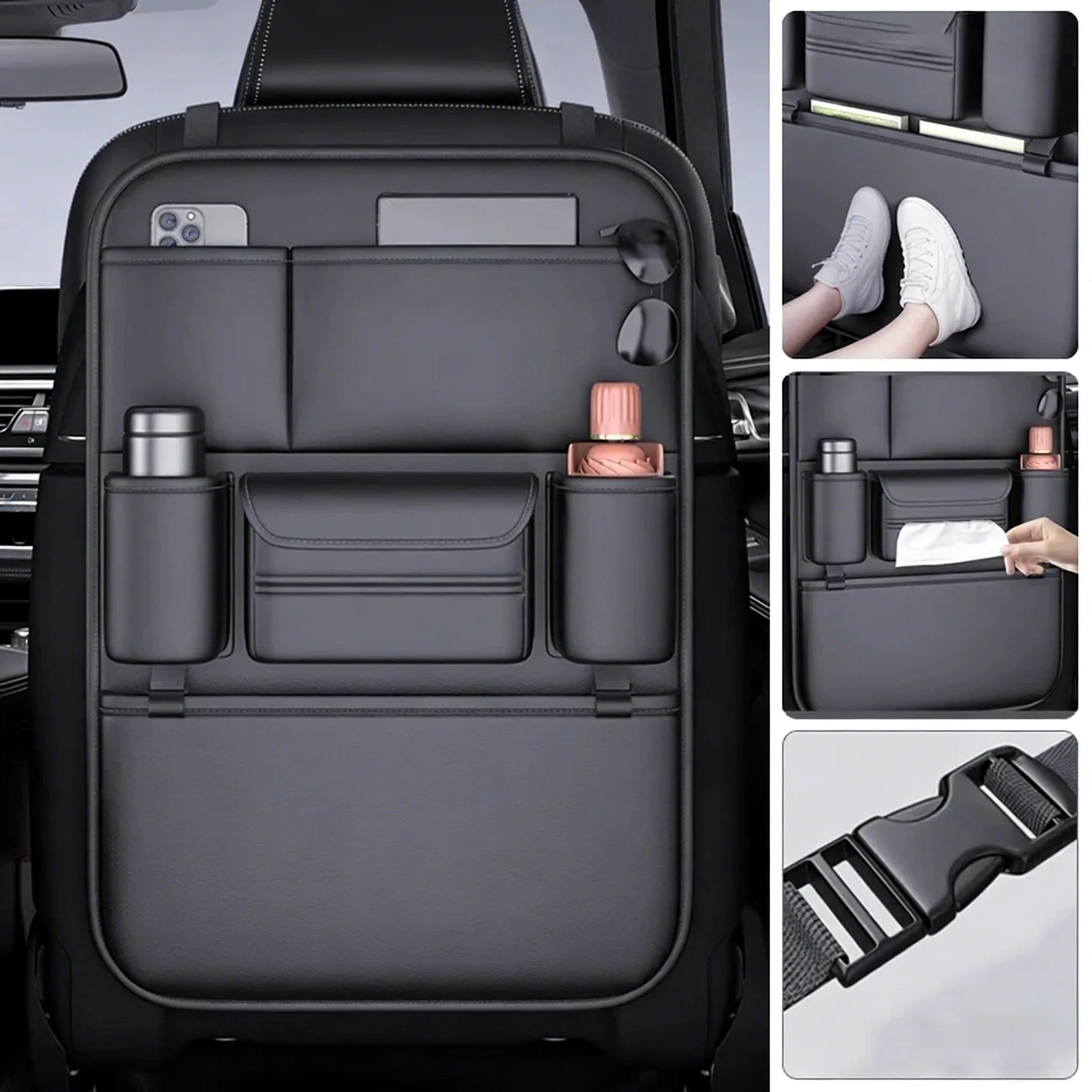 NEXAgizer Car Seat Back Organizer – 6-Pocket Waterproof Backseat Storage Bag with Cup & Tissue Holder