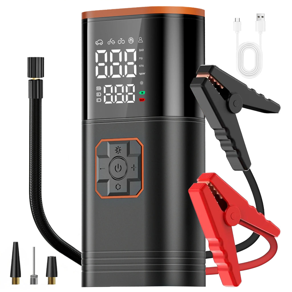 2-in-1 Portable Tire Inflator & Car Battery Charger – 150 PSI Air Compressor for Cars, SUVs & Trucks