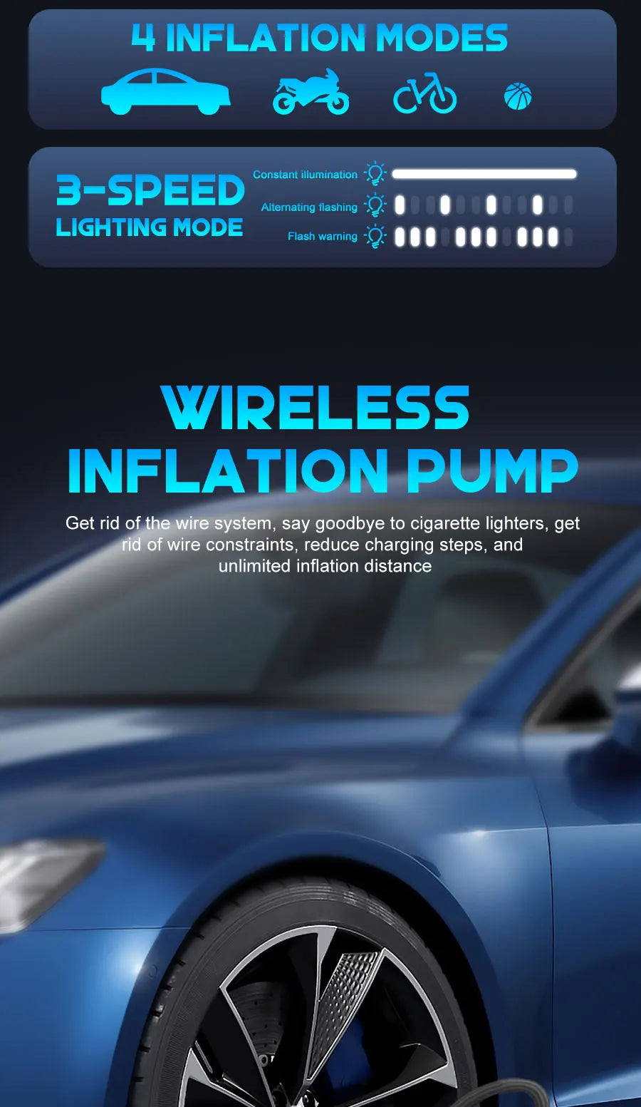 2-in-1 Portable Tire Inflator & Car Battery Charger – 150 PSI Air Compressor for Cars, SUVs & Trucks