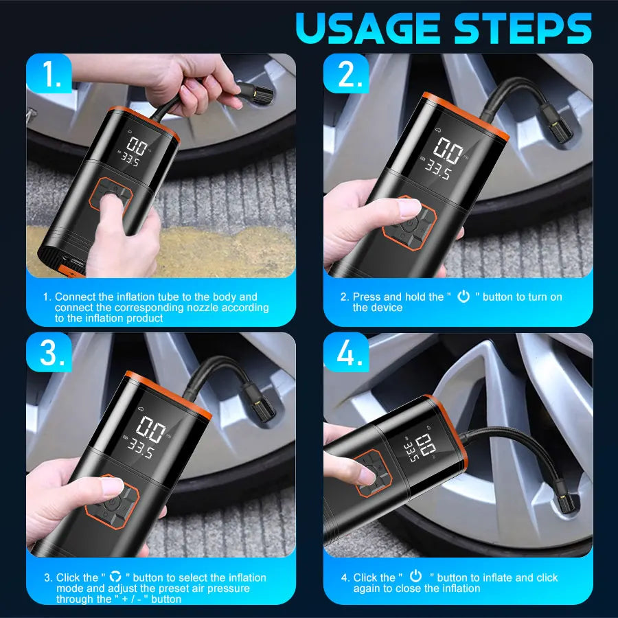 2-in-1 Portable Tire Inflator & Car Battery Charger – 150 PSI Air Compressor for Cars, SUVs & Trucks