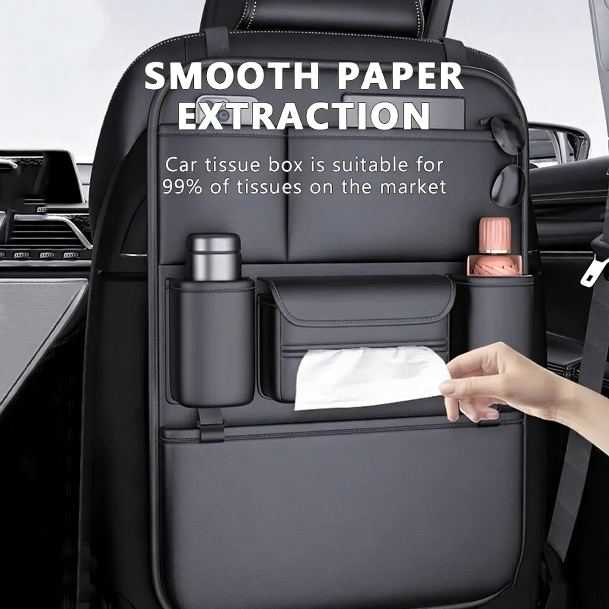 NEXAgizer Car Seat Back Organizer – 6-Pocket Waterproof Backseat Storage Bag with Cup & Tissue Holder