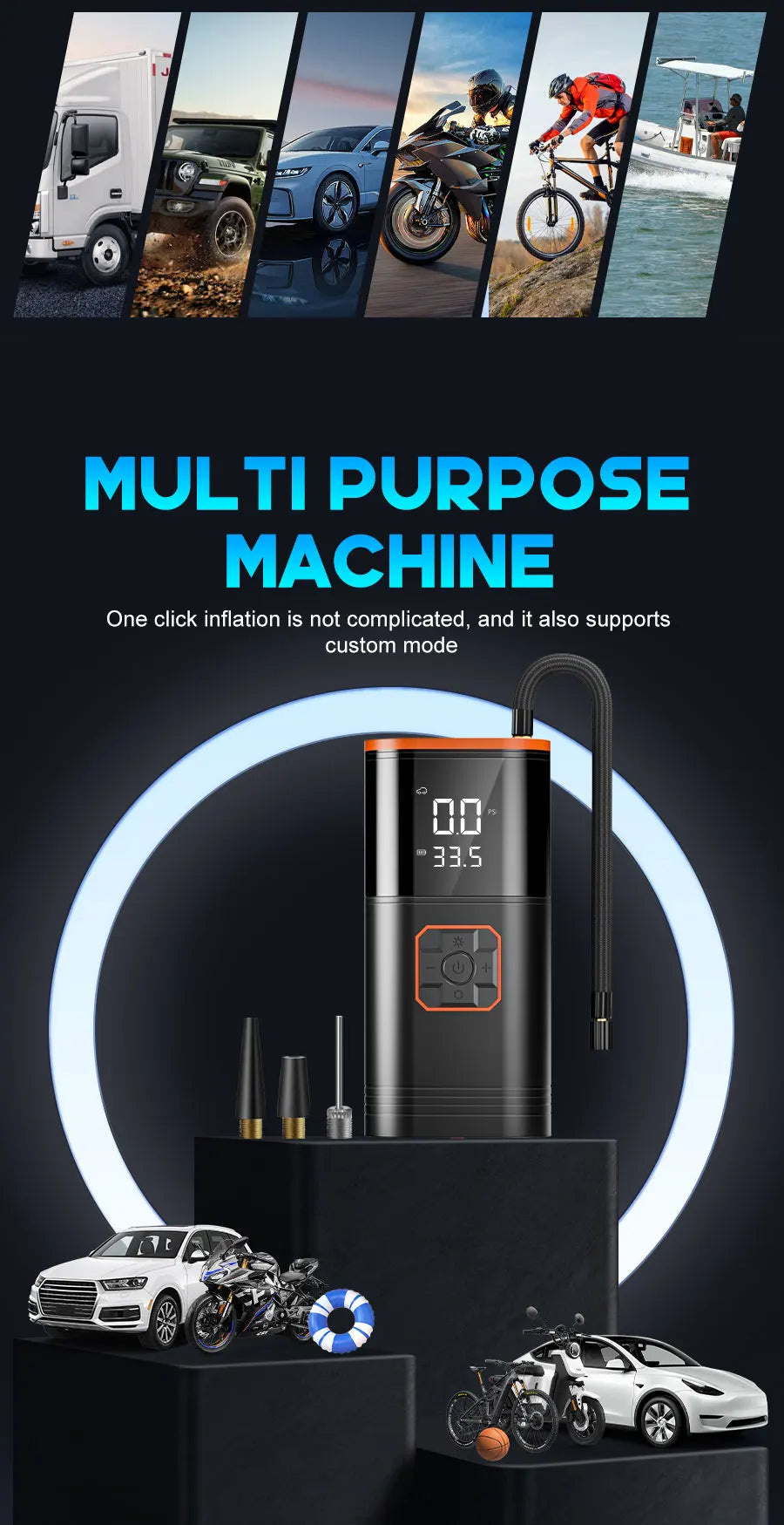 2-in-1 Portable Tire Inflator & Car Battery Charger – 150 PSI Air Compressor for Cars, SUVs & Trucks