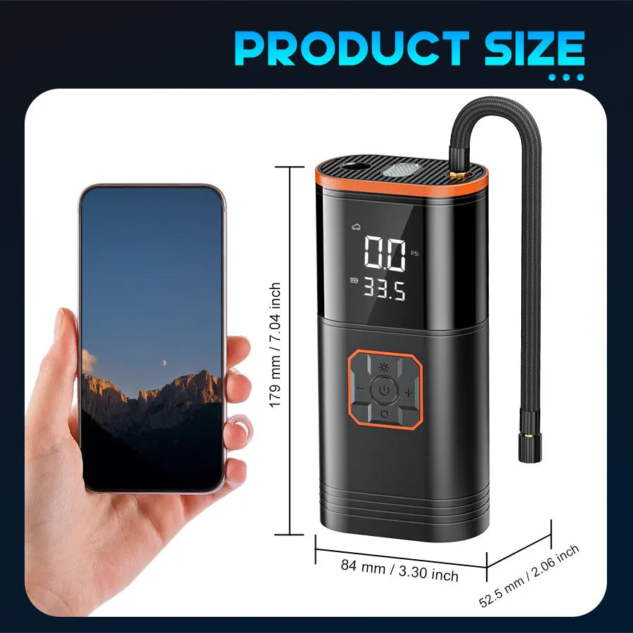2-in-1 Portable Tire Inflator & Car Battery Charger – 150 PSI Air Compressor for Cars, SUVs & Trucks