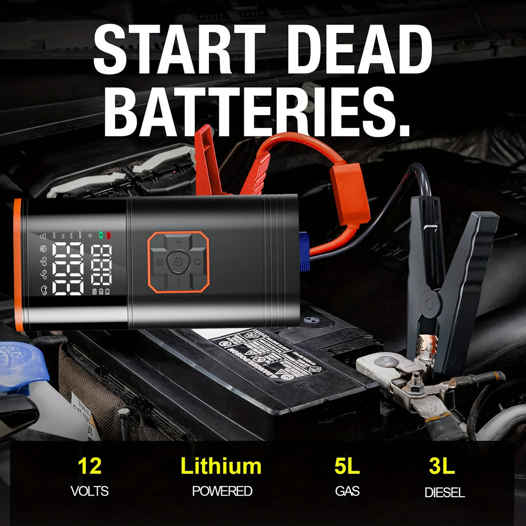 2-in-1 Portable Tire Inflator & Car Battery Charger – 150 PSI Air Compressor for Cars, SUVs & Trucks